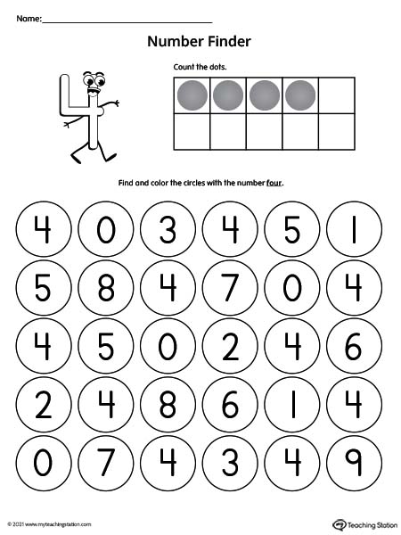 number 4 worksheet for preschool