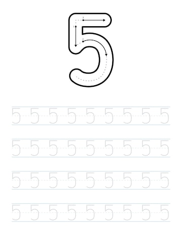 number 5 tracing worksheet for kindergarten