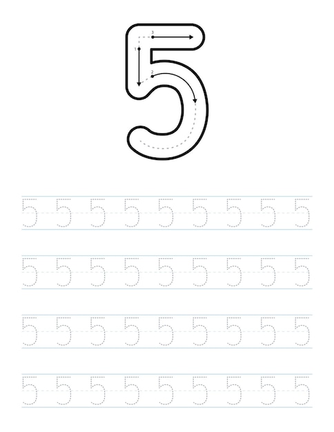 number 5 tracing worksheet for kindergarten