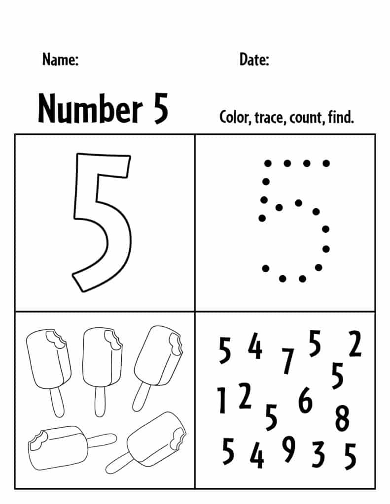 FREE Number 5 Worksheets for Preschool ⋆ The Hollydog Blog