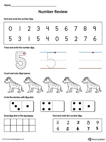 number 5 worksheet for preschoolers