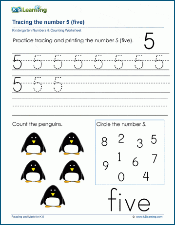 number 5 worksheet for toddlers