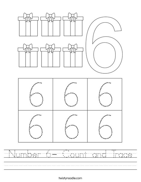 Number 6- Count and Trace Worksheet - Twisty Noodle
