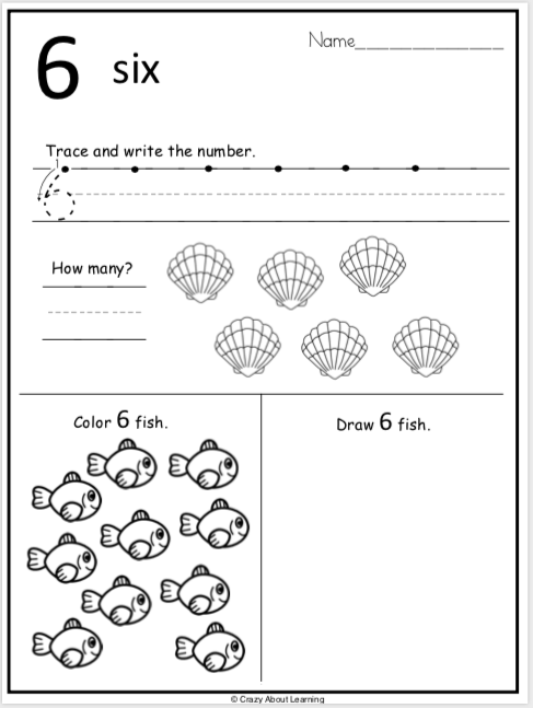 number 6 worksheet for kindergarten