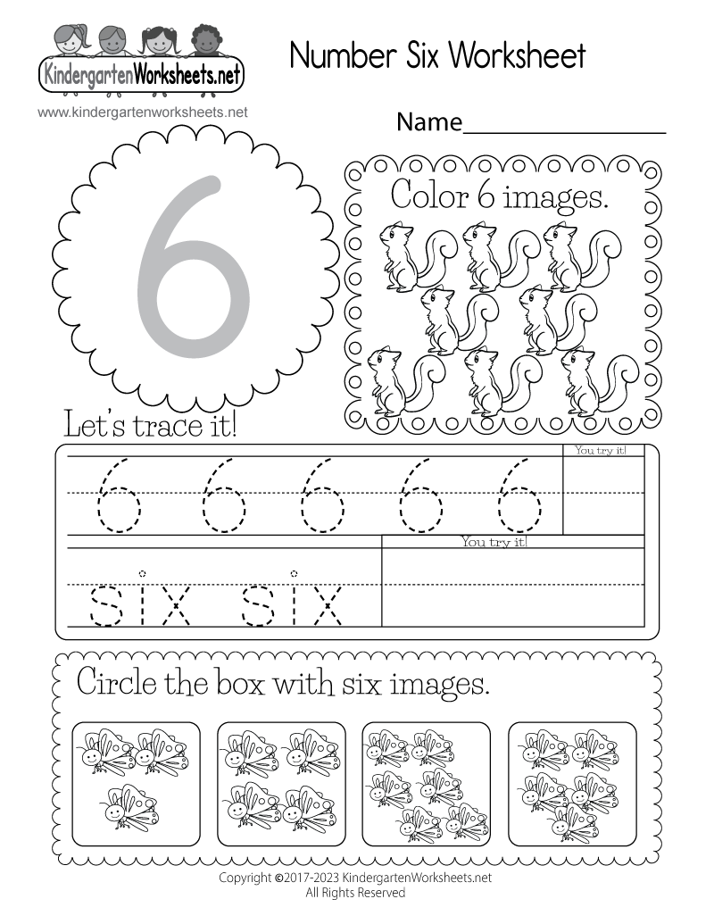 number 6 worksheet for kindergarten