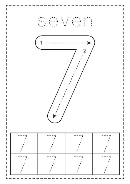 Premium Vector | Tracing number seven Preschool worksheet Black ...