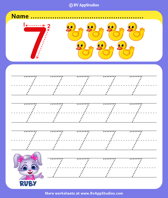 Number 7 Tracing Worksheets Count and Trace Number 7 Worksheets Library