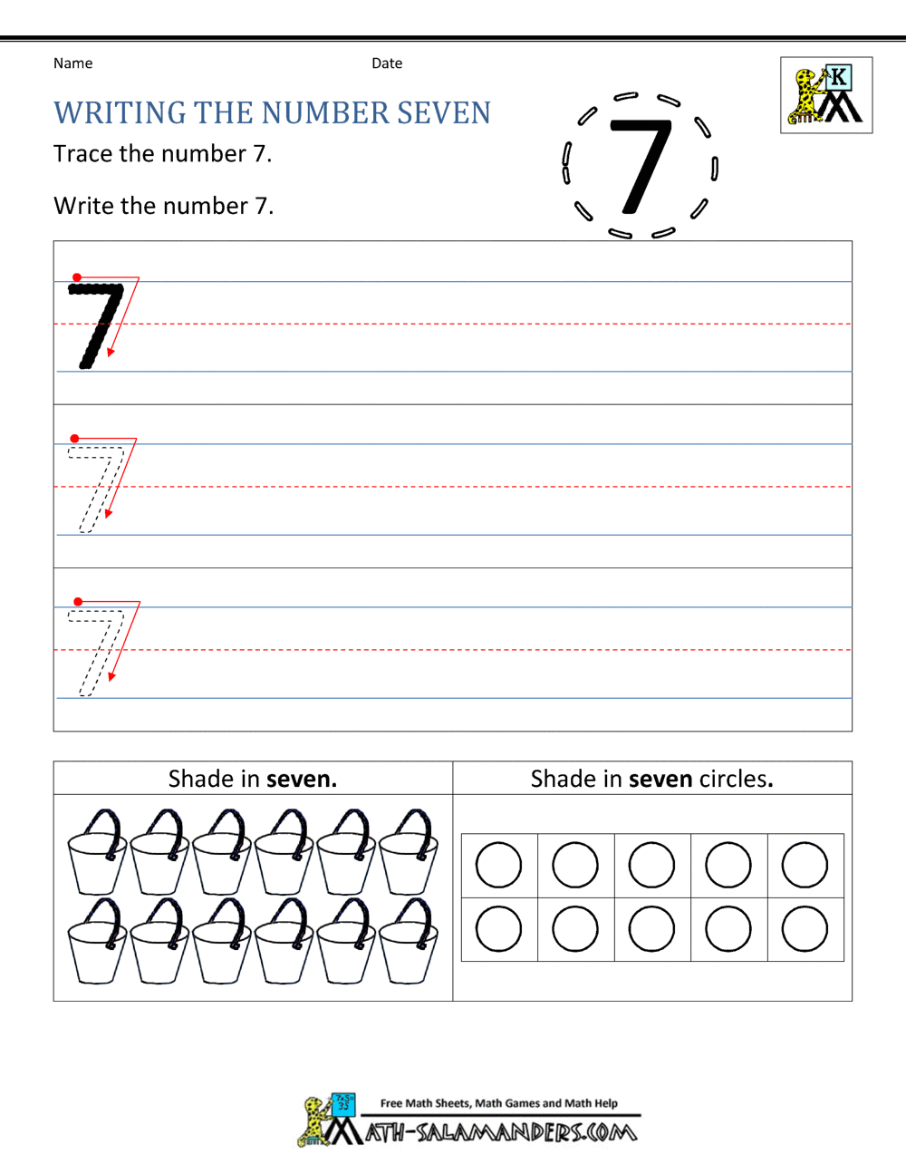 number 7 worksheet for kindergarten students