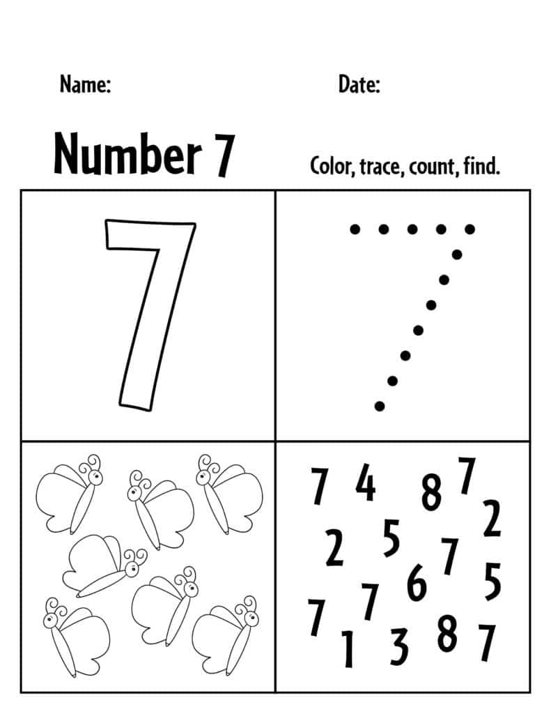 FREE Number 7 Worksheets for Preschool ⋆ The Hollydog Blog