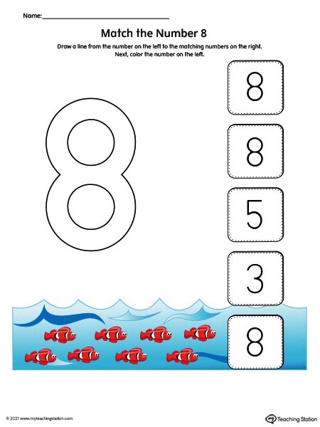Match the Number Printable Worksheet: 8 (Color ...