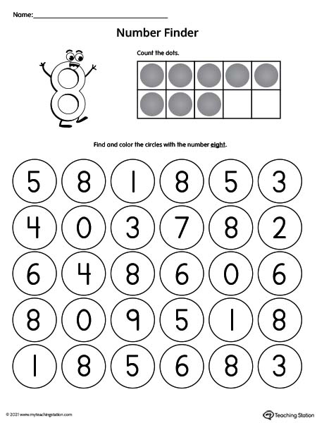Number Recognition Worksheet: Find the Number 8 ...