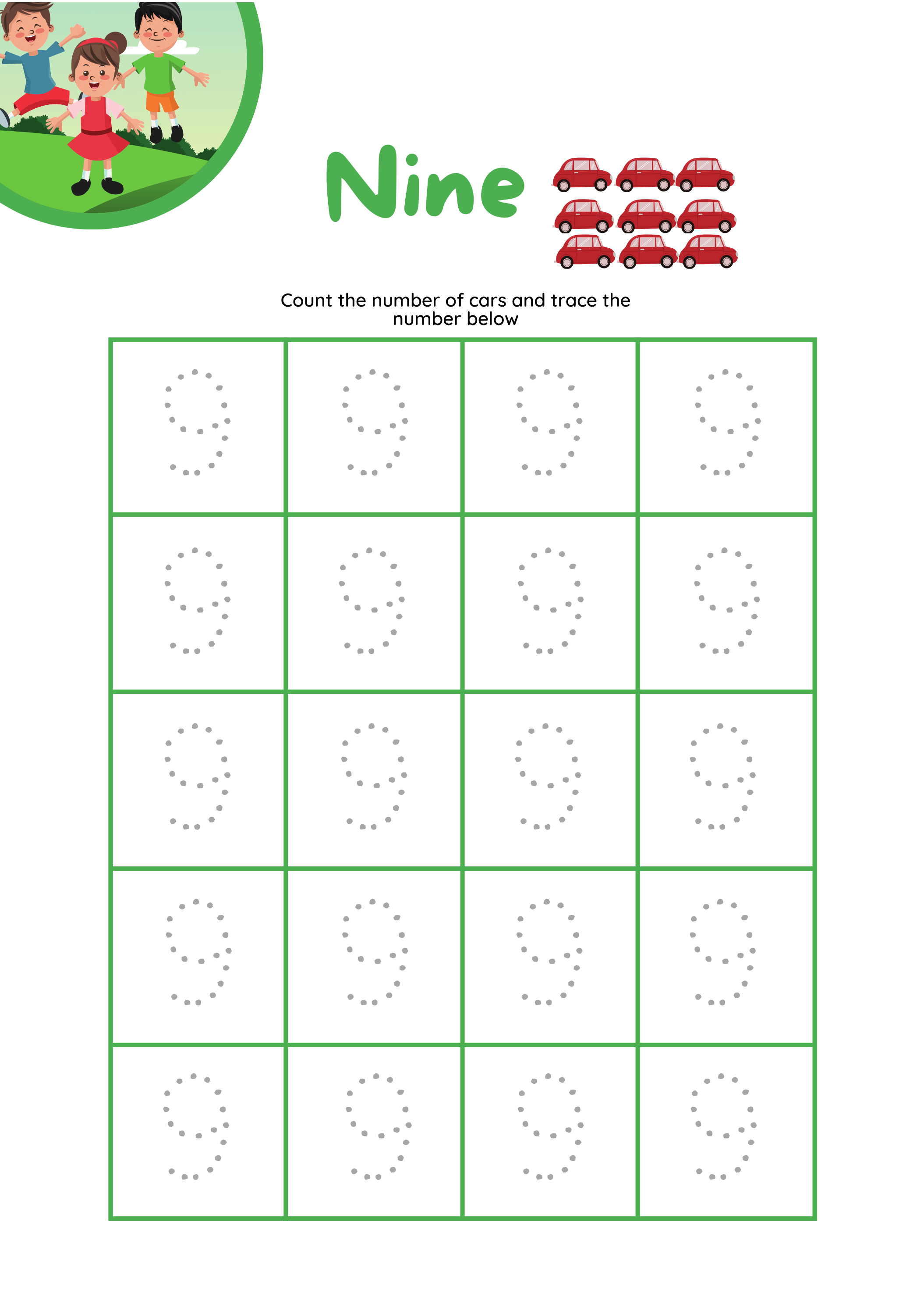 Number 9 tracing worksheet pdf