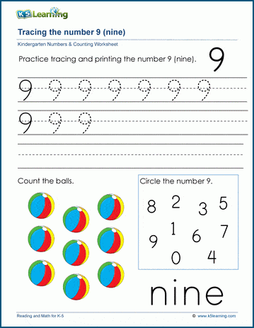 number 9 tracing worksheet