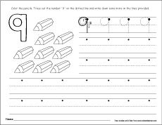 Number nine writing, counting and recognition activities for children