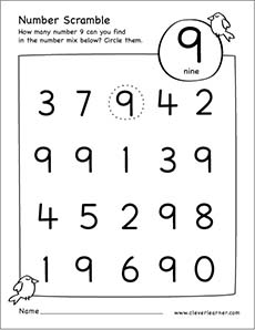 number 9 worksheet for preschool