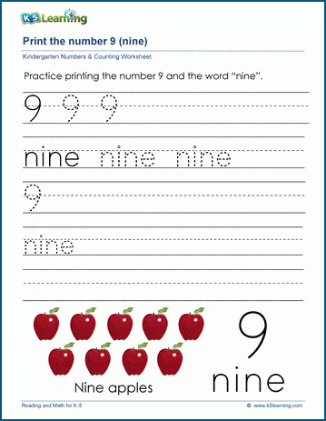 number 9 worksheet for preschool