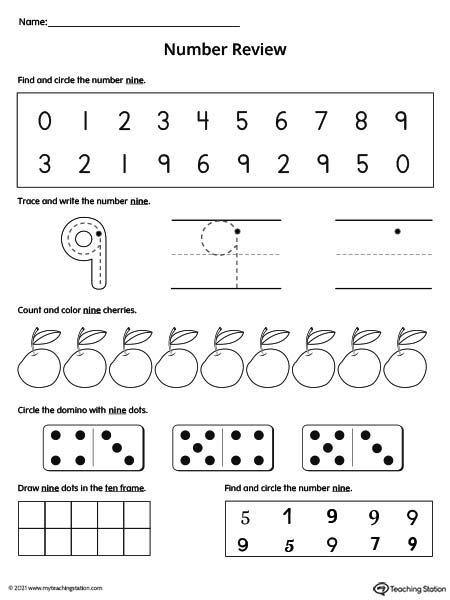 number 9 worksheet for preschoolers