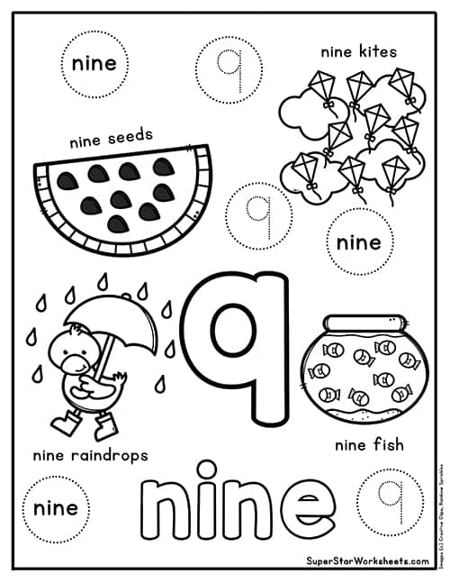 number 9 worksheet for preschoolers
