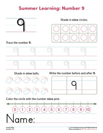Summer: All About Number 9 Worksheet  