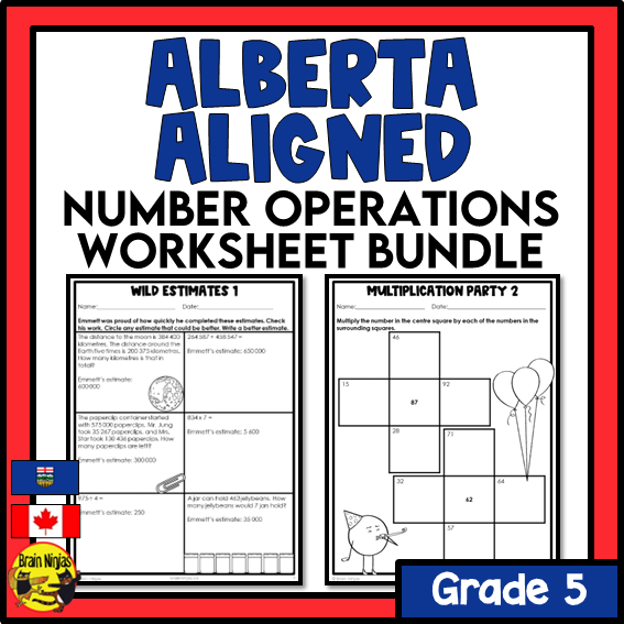 Alberta Math Curriculum Number Operations Worksheets Bundle | Paper | Grade  5