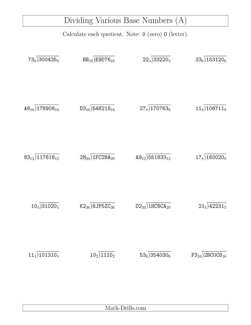 Number Bases Worksheet