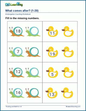 Before and after counting worksheets for preschool and ...