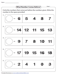 Numbers - Before, After, and Between Worksheets