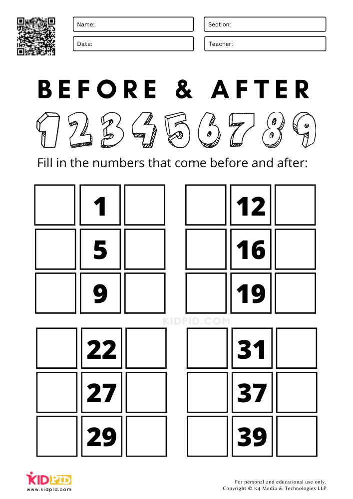 number before and after worksheet