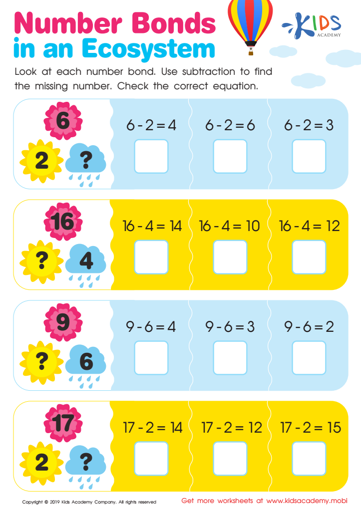 Number Bonds in an Ecosystem Worksheet for kids