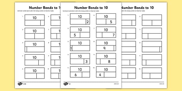 number bonds to 10 worksheet