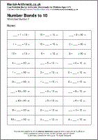 number bonds to 10 worksheet