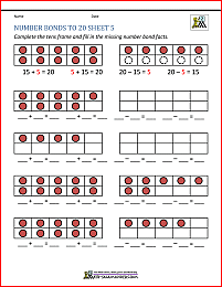 number bonds to 20 worksheet