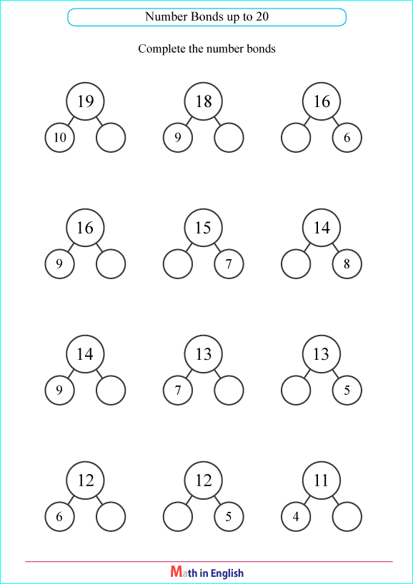 number bonds to 20 worksheet