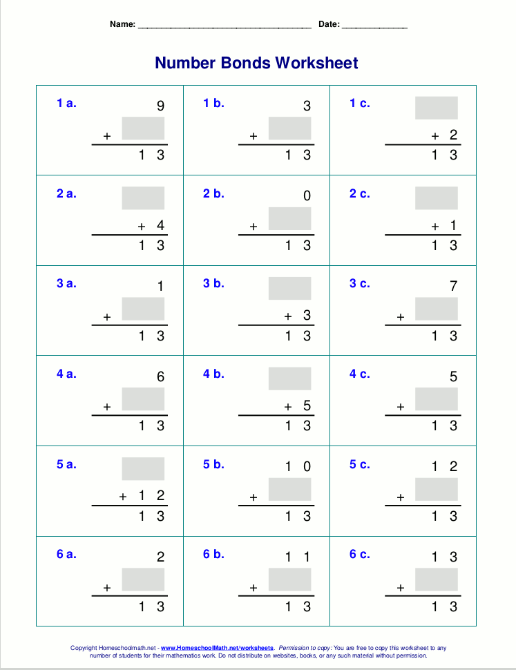 number bonds worksheet 2nd grade