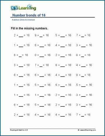 number bonds worksheet 2nd grade