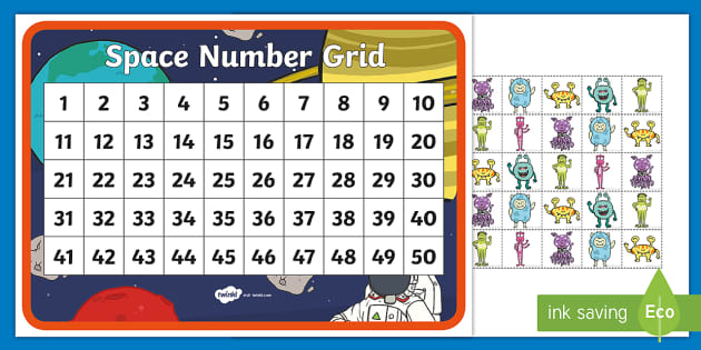 Space-Themed 1 to 50 Number Grid (teacher made) - Twinkl