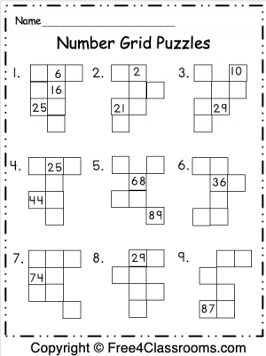 Number Grid Puzzles - Free Worksheets - Free4Classrooms