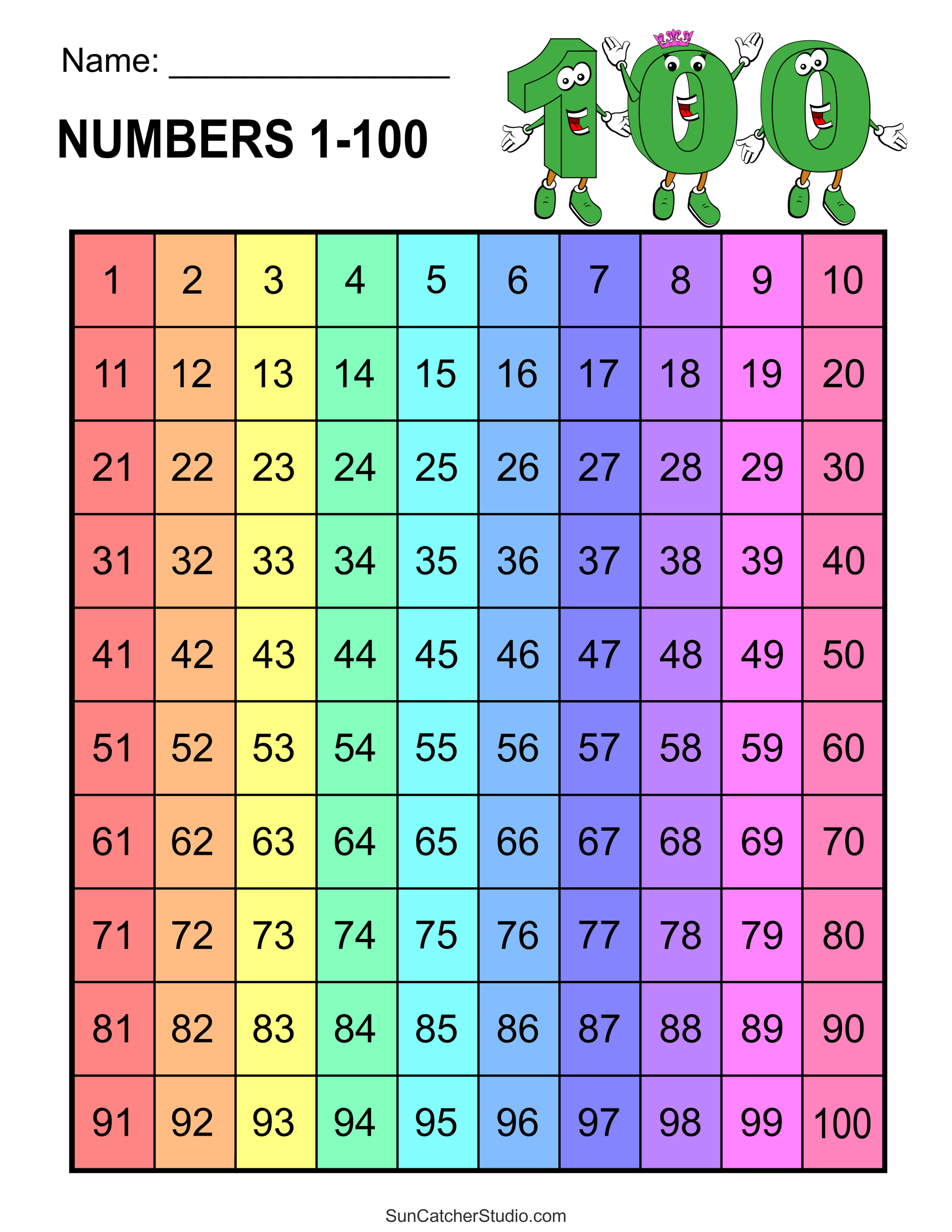 Free Printable Hundreds Charts (Numbers 1 to 100) - DIY Projects ...