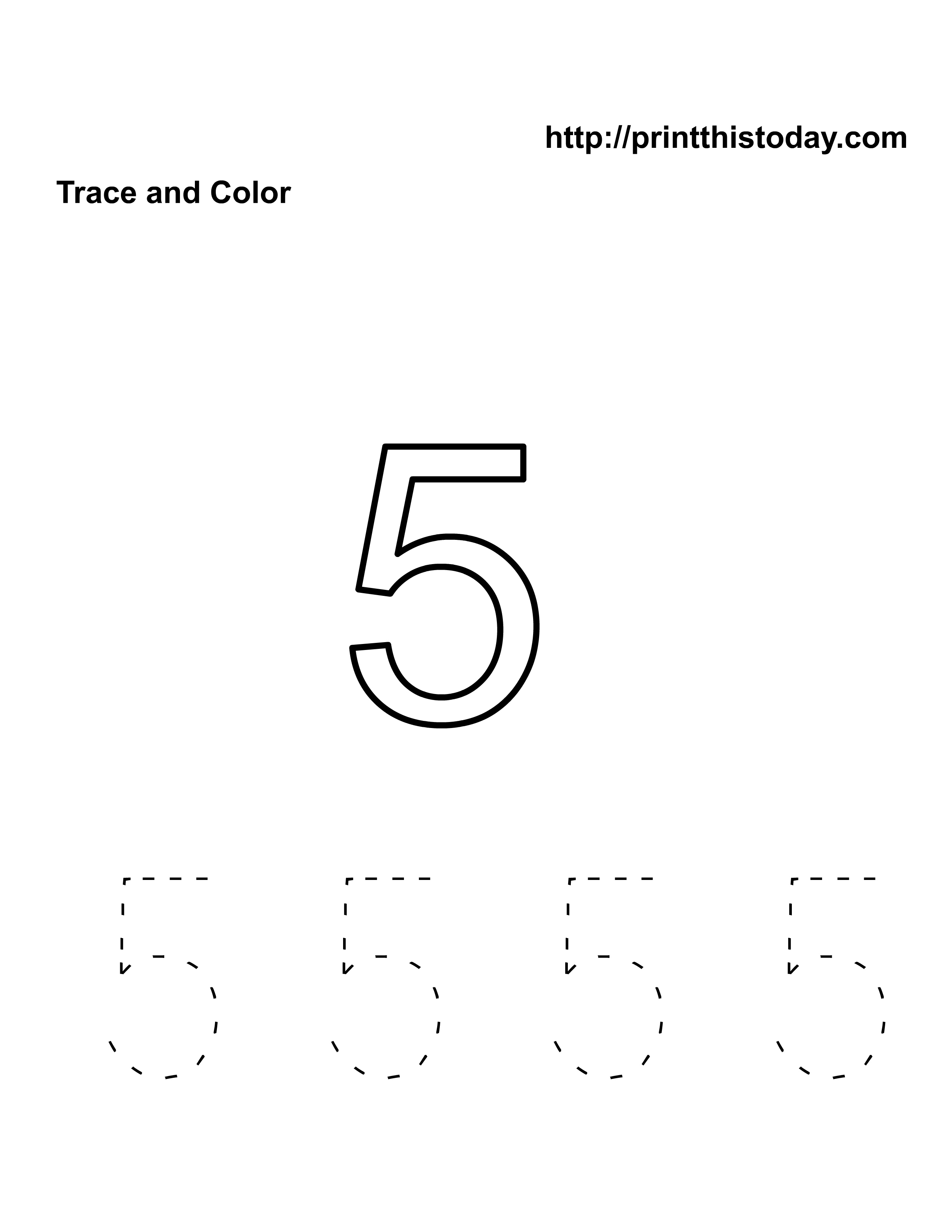 Free Kindergarten Math Worksheets (Number Five,5)