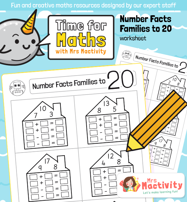 Number Fact Family Worksheet Within 20 | Mrs Mactivity