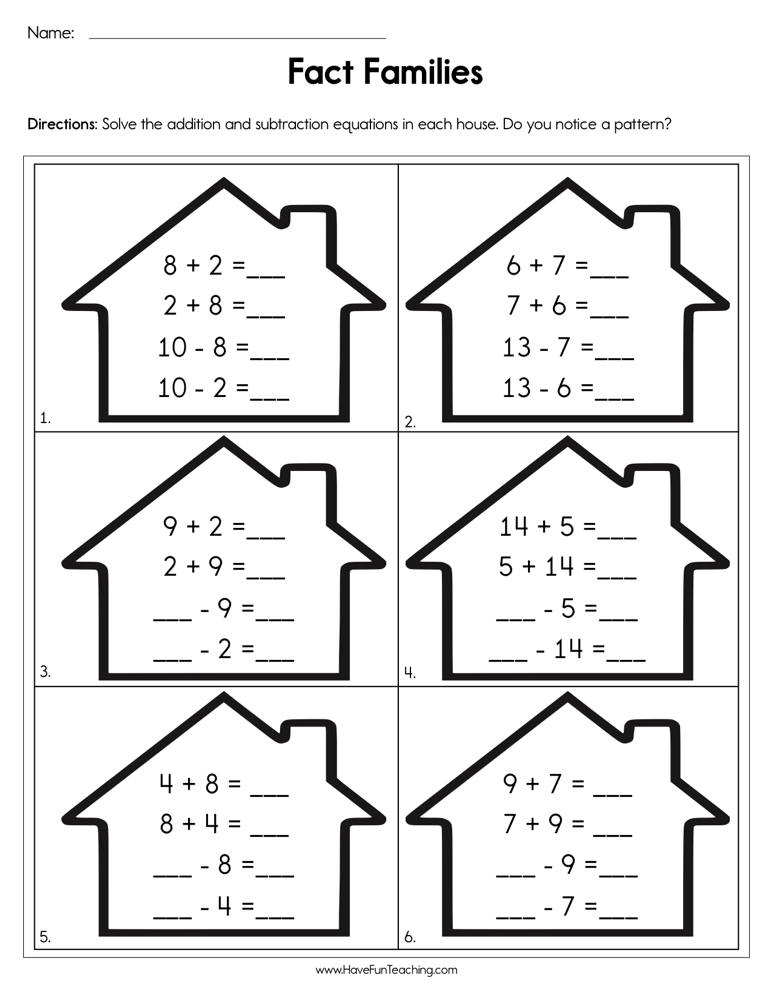 Completing Fact Families Worksheet  