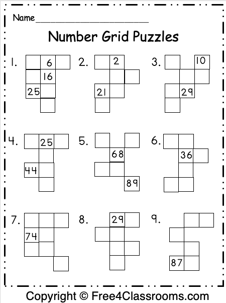 Number Grid Puzzles - Free Worksheets - Free4Classrooms