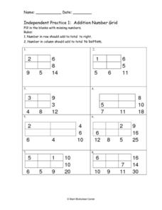 Independent Practice 1: Addition Number Grid Worksheet for 3rd ...