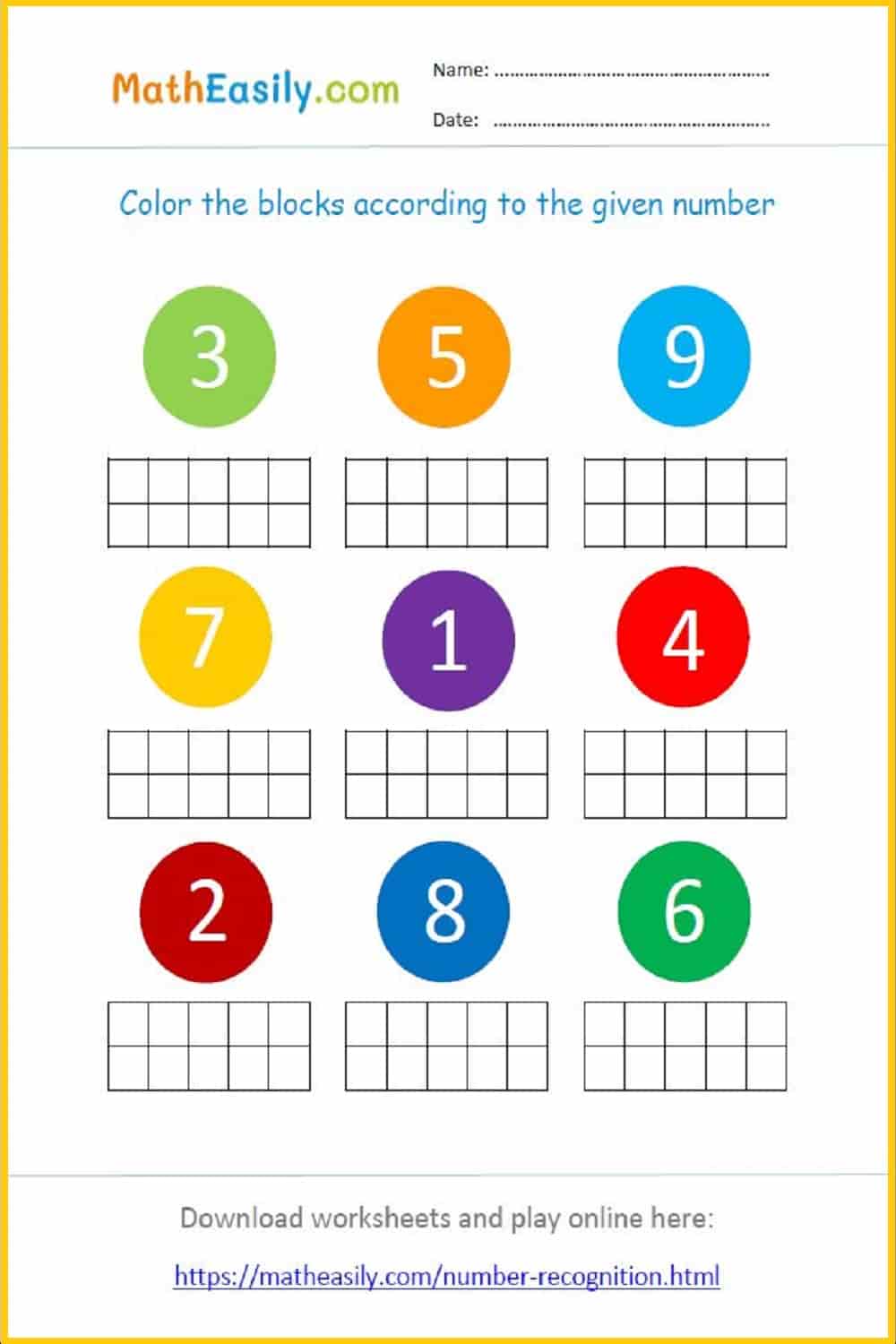 Number Recognition Games 1-10 Online + Worksheets