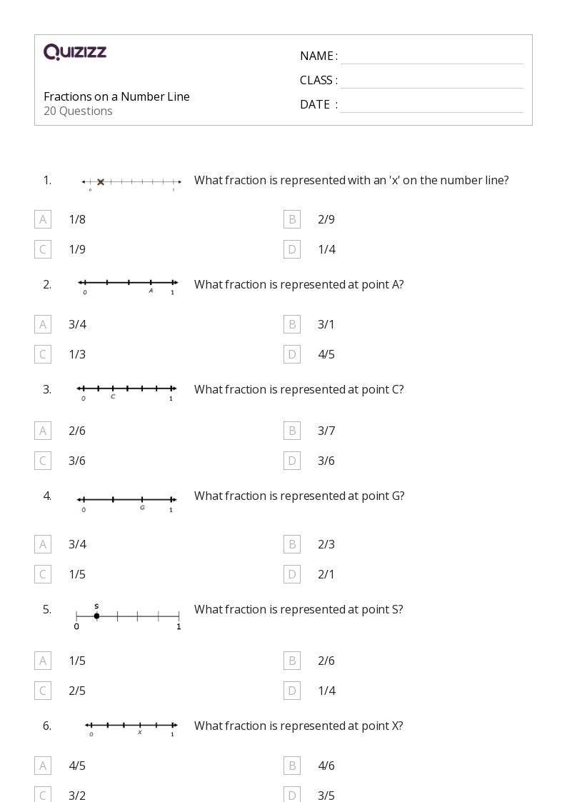 number line fraction worksheet