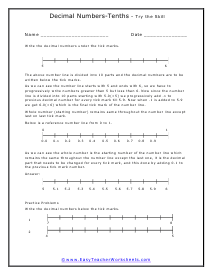 Decimals on Number Lines Worksheets