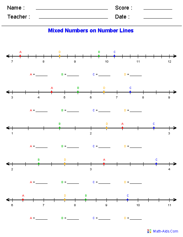 number line worksheet with answers
