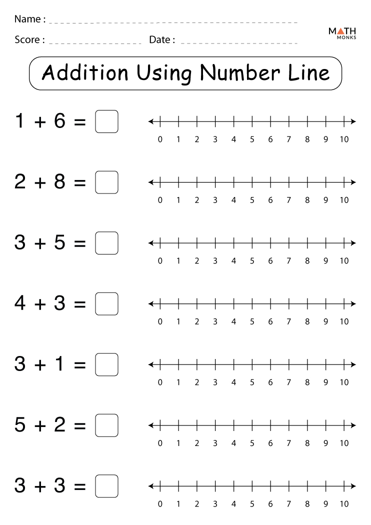 Number Line Addition Worksheets with Answer Key