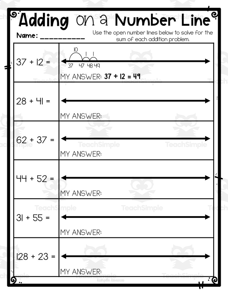 Adding on a Number Line Worksheet