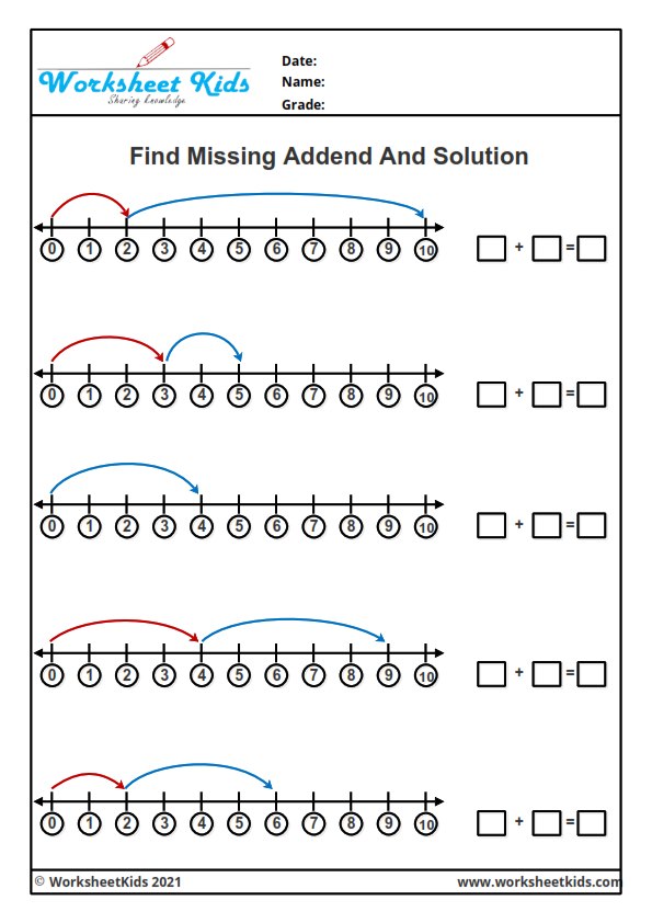 Number line addition worksheets for grade 1 - Free printable PDF